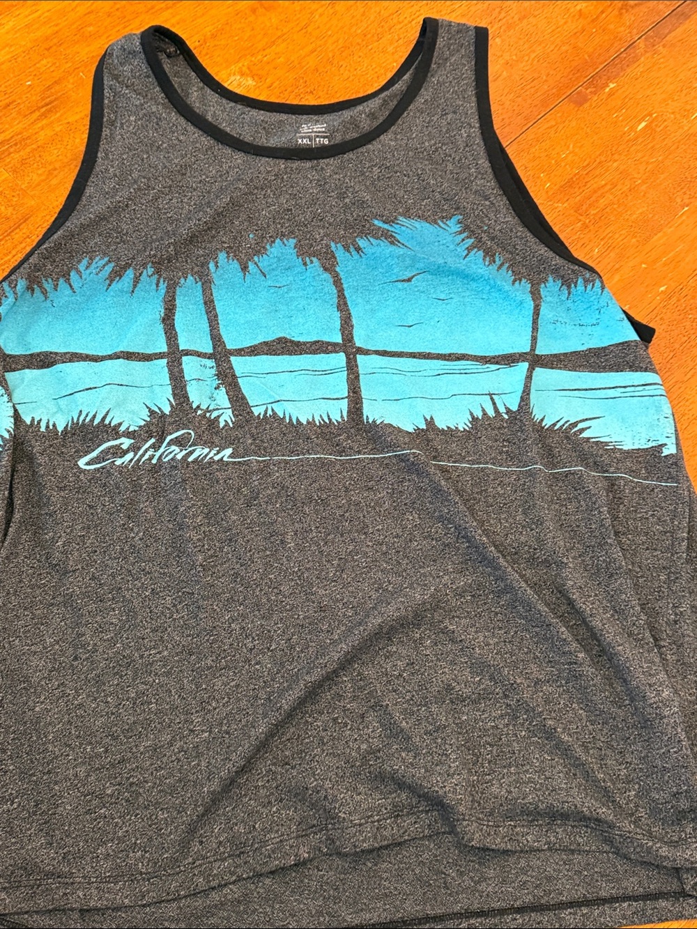 Men's Gray Tank Top with Blue Palm Graphic